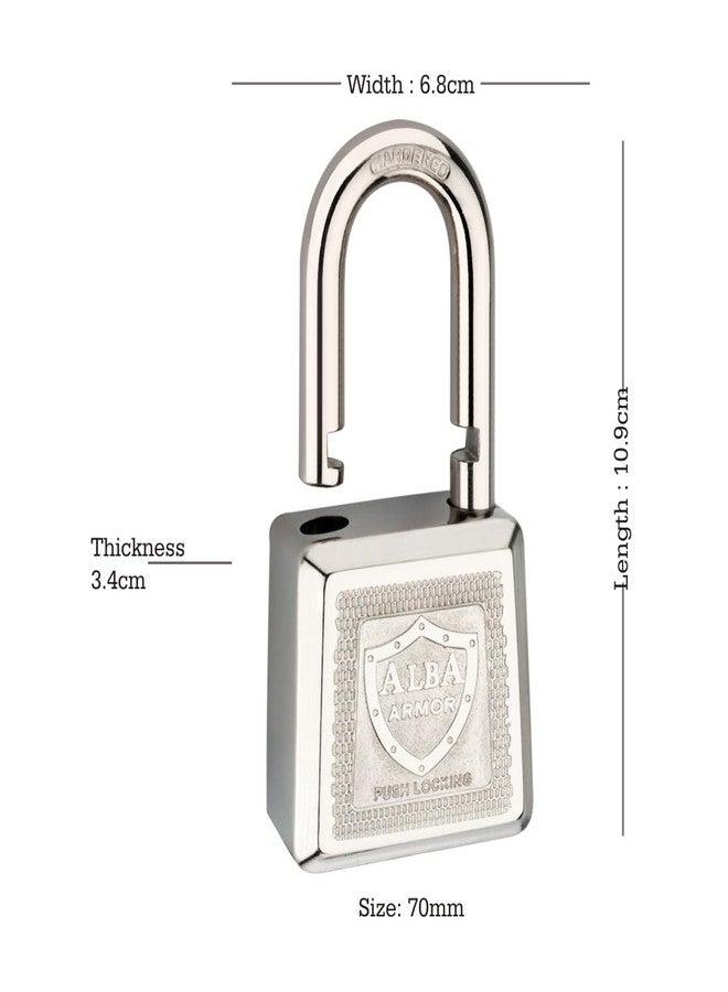 Alba Armor Hi-Tech Computerised Technology Padlock with 4 Brass Ultra Keys Built-in Protection Push Locking Lock Rust Proof Mechanism Lock,70 mm - Image 2